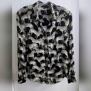 Jane + Delancey Blouse/Shirt/Top Size M Zebra Print Button Black White Beautiful